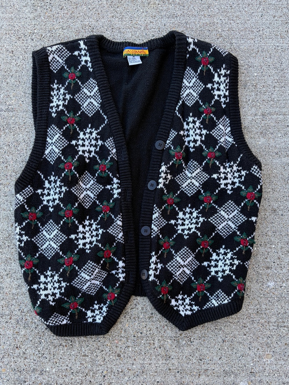 Bryn Connelly Argyle Holiday black sweater vest size Medium Christmas Festive
